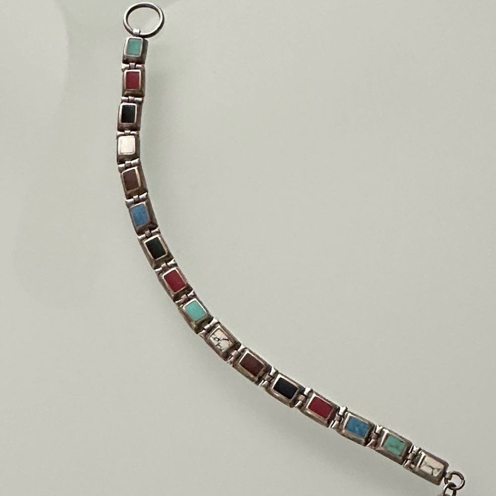 Multicolor Stone Link Bracelet - Silver - image 4